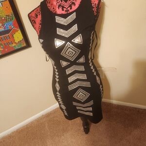 Lord & Taylor Black Dress with Silver Geometric Design Lab MEDIUM EUC